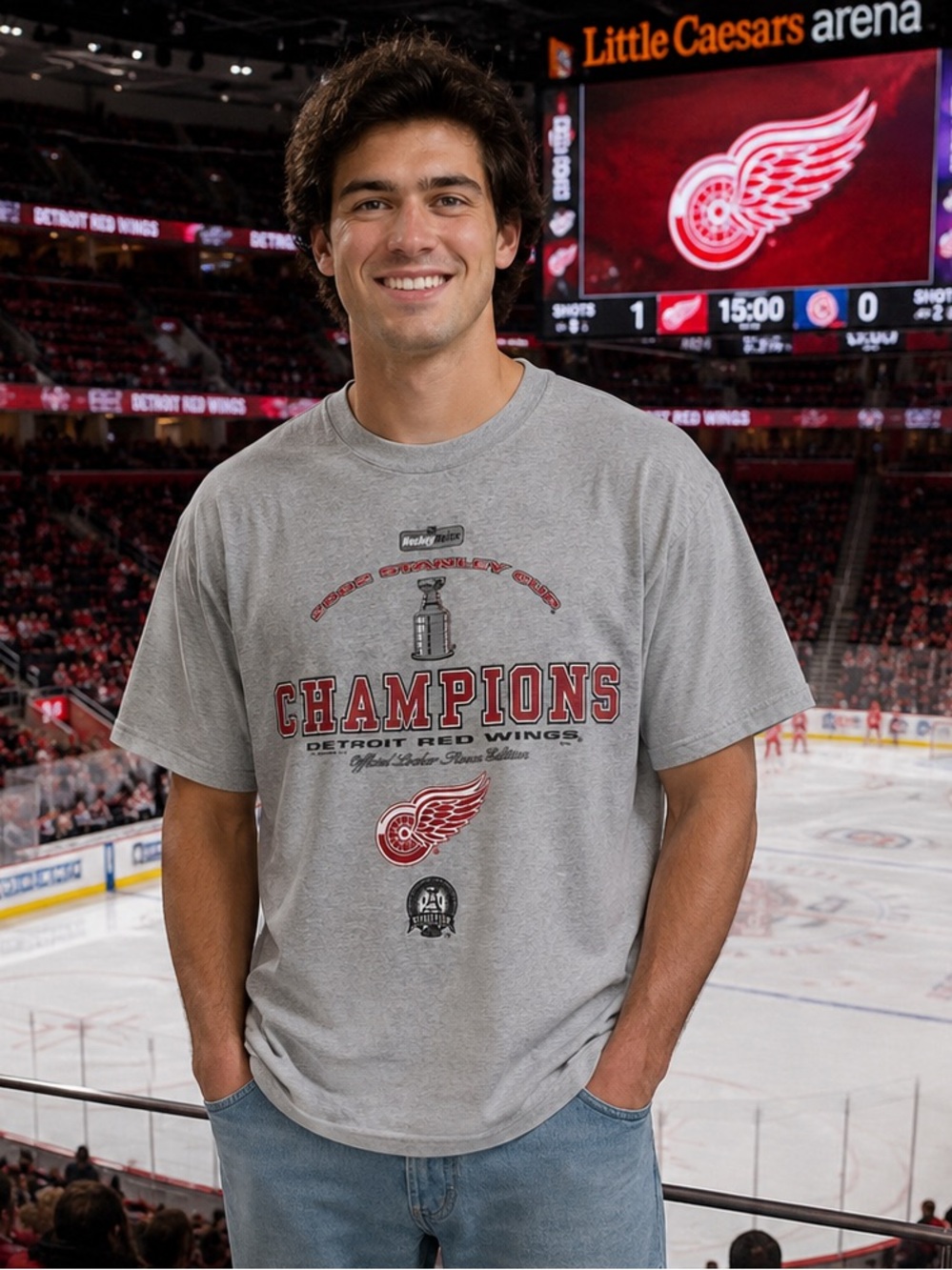 NHL Detroit Red Wings Men's 2002 Champions Tee Official Locker Room Edition XL